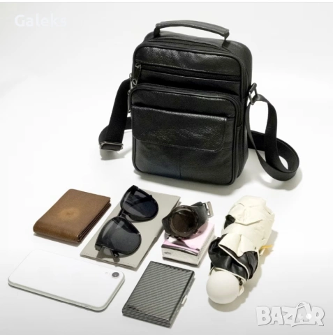 Мъжка ежедневна кожена чанта с класически дизайн /Черна естест. кожа!, снимка 7 - Чанти - 53103789