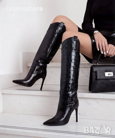 Ботуши на ток - черен ЕСТЕСТВЕН лак - 9297 