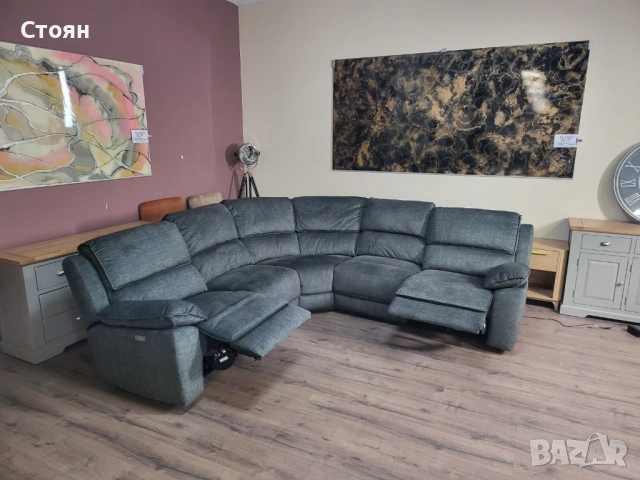 Сив ъглов диван от плат с електрически релаксиращ механизъм, снимка 8 - Дивани и мека мебел - 53833745