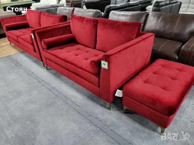 Нови Червени дивани от плат тройка,двойка и табуретка "Idol", снимка 5 - Дивани и мека мебел - 39711887
