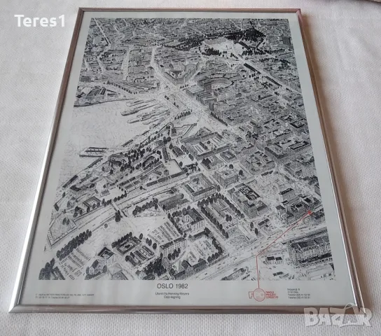 Литография или плакат Осло Норвегия Център - 1982година, снимка 5 - Други ценни предмети - 48653086