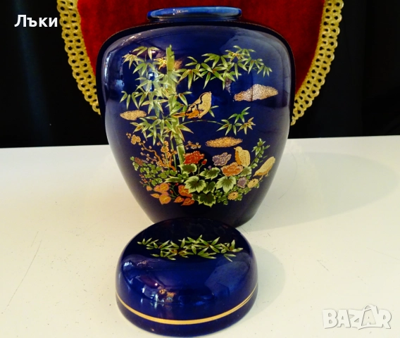 Урна,буркан,ваза,японски порцелан,злато,кобалт,яребици. , снимка 2 - Вази - 52135757
