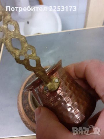 Ново медно джезве върху дървен рисуван поднос, снимка 3 - Декорация за дома - 39255952