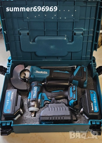 Чисто нов професионален комплект акумолаторни инструменти Makita ъглошлайф и гайковерт