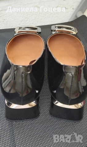 Черни естествен лак обувки с катарама и нисък ток, снимка 8 - Дамски обувки на ток - 52481768