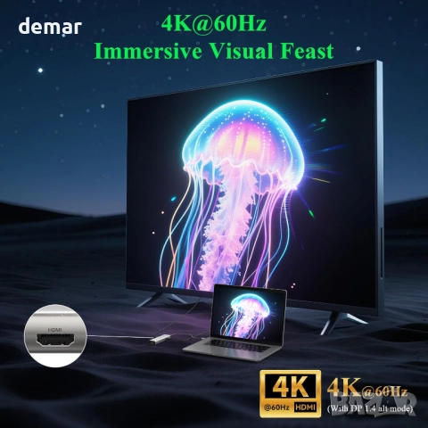 Minthouz USB C хъб, 6 в 1 многопортов адаптер, USB C към HDMI с 4K@60Hz, снимка 5 - Кабели и адаптери - 52264513