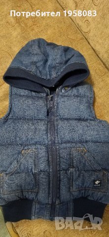 Бебешки ватиран елек с качулка - H&M, размер 86, цвят деним