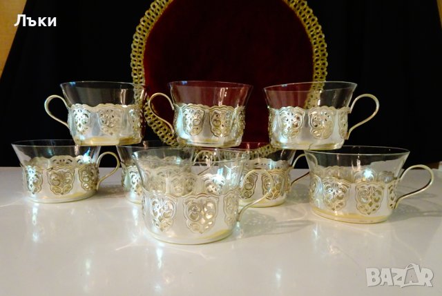 Посребрен сервиз чаши 8 броя. , снимка 2 - Сервизи - 41613669