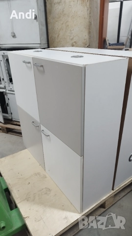 Шкаф за стена 4 врати бяло и сиво с лунички 100/100/35см, снимка 6 - Шкафове - 52979004