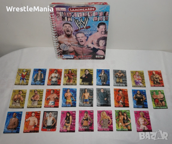 WWE Албум с WWE 26 Кеч Карти Topps Shad/Victoria/Ashley/Torrie Wilson/Daivari/Tazz/Mark Henry/