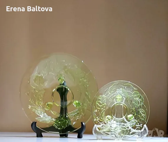 🌿🌱🍃 Старинна  фруктиера вазелиново ураново стъкло, снимка 4 - Антикварни и старинни предмети - 55973648