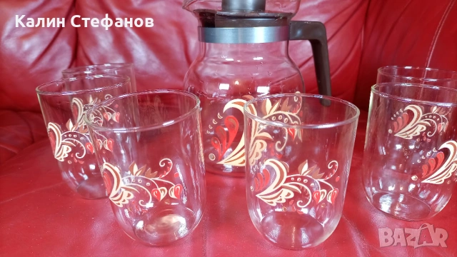 Комплект за чай, руски тънкостенни стакани и кана, снимка 4 - Чаши - 53698377