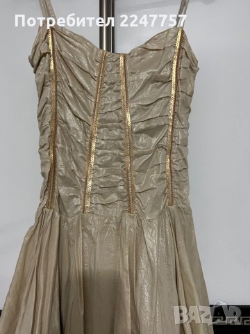 Уникална златиста рокля размер S, снимка 3 - Рокли - 35760526