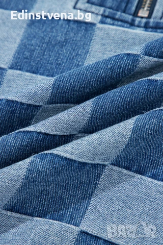 Дамски дънков суичър с качулка и шахматен десен, снимка 11 - Суичъри - 51261517