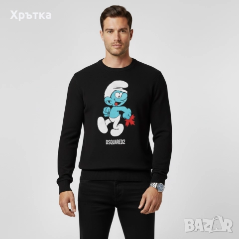 Dsquared2 x The Smurfs - Оригинален мъжки пуловер размер M, снимка 3 - Пуловери - 48271298