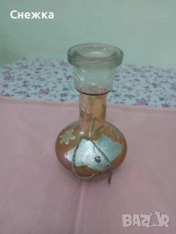 антична стъклена ваза 19 см., снимка 5 - Вази - 52592932