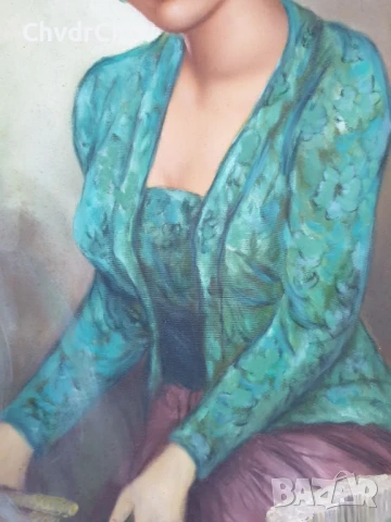 102x66см/голяма испанска картина масло върху платно/женски портрет/прислужница/дървена рамка, снимка 5 - Картини - 50702091