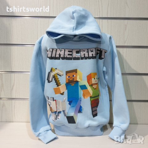 Нов детски суичър с дигитален печат MINECRAFT в светлосин цвят, снимка 3 - Детски анцузи и суичери - 36230994