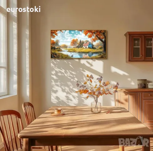 Голяма картина на платно Hyidecorart Селска Вила, 50x100 см, с красива дървена рамка, снимка 4 - Картини - 55729281