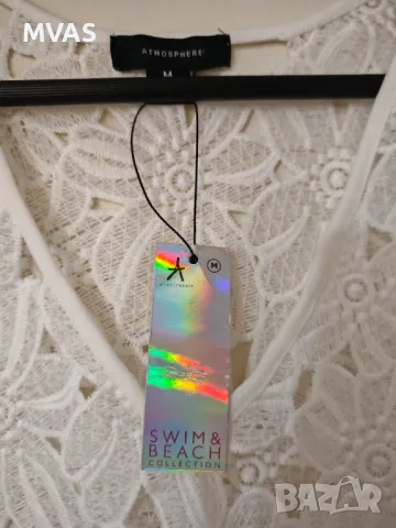 Нова бяла плажна рокля на цветя плетена S M, снимка 4 - Рокли - 49509685