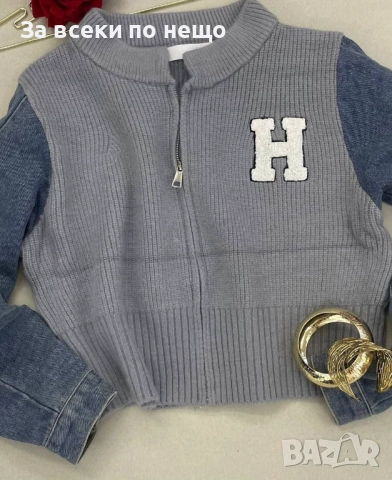 Дамски Италиански Плетен Пуловер С Деним - Налични Различни Цветове Код BS-83, снимка 3 - Блузи с дълъг ръкав и пуловери - 51871454