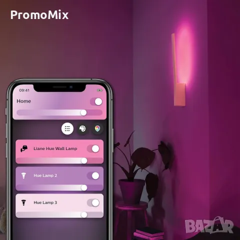 Стенна смарт лампа Philips Hue Liana Wall Light White Led RGB Смарт осветление Аплик Димируема светл, снимка 6 - Лед осветление - 48813644