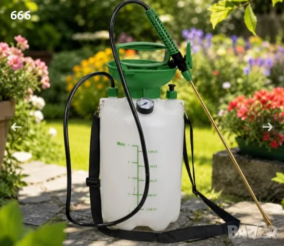 Пръскачка под налягане 5L Living & Garden – Месингов накрайник, манометър и презрамка за носене