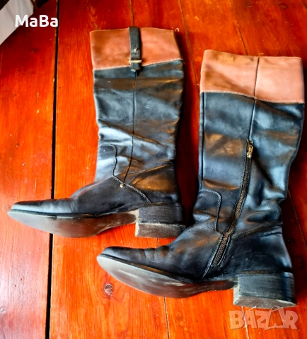  Ботуши естествена кожа, №40, черно и кафяво, използвани, снимка 3 - Дамски ботуши - 52468453