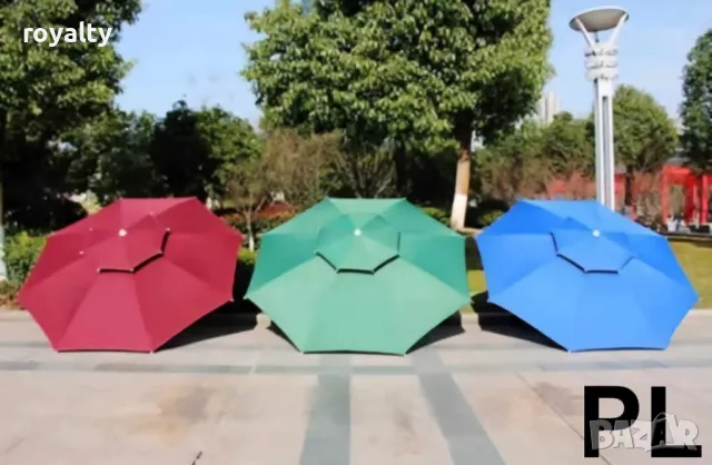 Градински чадър с UV защита с ветроустойчива клапа и двоен покрив – 220/220 см, снимка 12 - Градински мебели, декорация  - 50394371