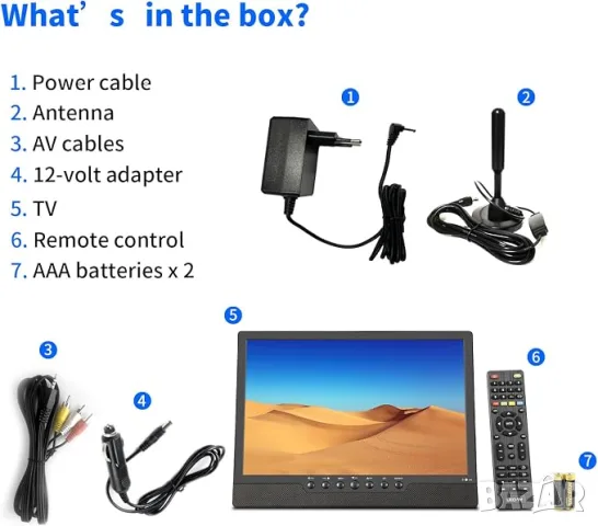 KCR SR-1401 14" Преносим телевизор DVB-T2 с батерия / Portable TV, снимка 3 - Телевизори - 56121776