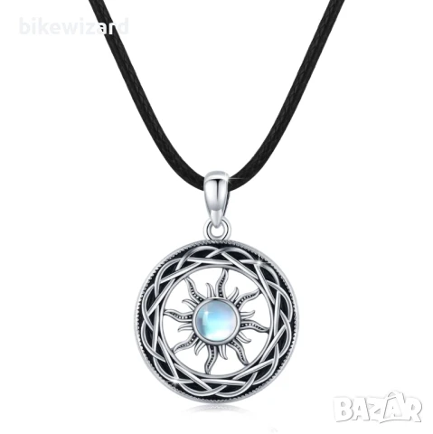 GGBOOM Слънчево-лунен камък Колие, сребро 925 НОВО