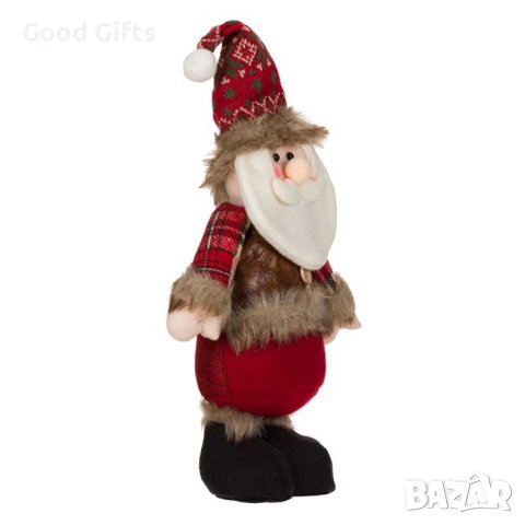 Дядо Коледа с червен кариран кожух, 45см, снимка 2 - Декорация за дома - 42707905