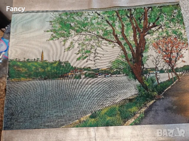 Китайски ситопечат "Изглед към реката" 1940 г , снимка 5 - Колекции - 47695078