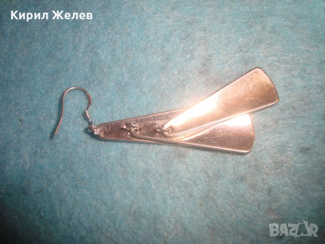 СРЕБЪРНА АРТ ДЕКО ОБЕЦА СРЕБРО 925 ВЕТРИЛООБРАЗНА с БЯЛА ПОЗЛАТА 25688, снимка 3 - Обеци - 35817797