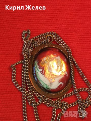 СТАРИНЕН МЕДЕН МЕДАЛЬОН УНИКАТ с ВЕНЕЦИАНСКО СТЪКЛО МУРАНО и ДЕБЕЛО ПОСРЕБРЕНА МЕДНА ВЕРИЖКА 36467, снимка 3 - Антикварни и старинни предмети - 39942128