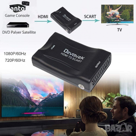 Аудио и видео конвертор, HDMI женско към SCART женско , PAL/NTSC, снимка 2 - Кабели и адаптери - 36228087