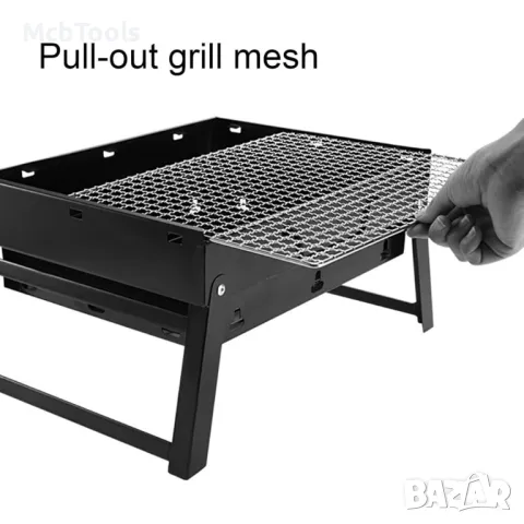 Скара на дървени въглища, BBQ 35x26x20cm, Черна сгъваема преносима, снимка 4 - Барбекюта - 47858937