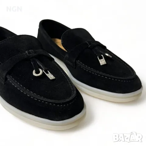 Дизайнерски мокасини Loro Piana от черен естествен велур, снимка 2 - Дамски ежедневни обувки - 47356665