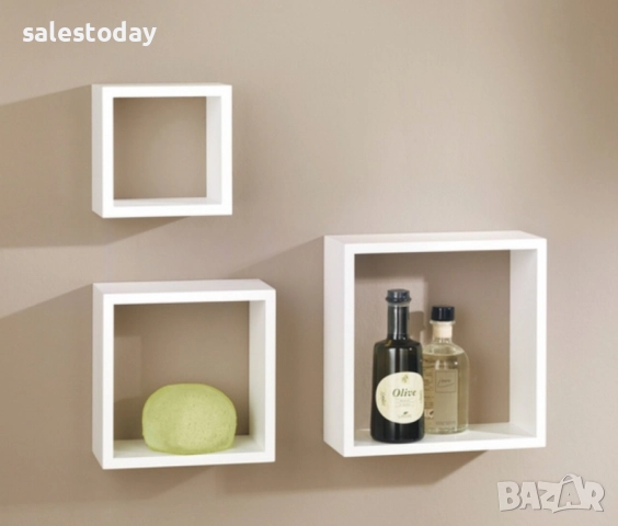 Рафтове за стена, бели, 3бр квадратни етажерки в комплект , снимка 4 - Аксесоари за кухня - 33939573