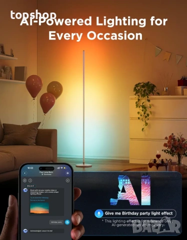 Чисто нова, запечатана Смарт LED лампа Govee Floor Lamp Lite – RGBIC, Alexa & Google, 142см , снимка 4 - Лед осветление - 53224176
