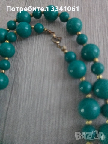 Старо Колие от мъниста в тюркоазено Зелен цвят, снимка 4 - Колиета, медальони, синджири - 53389002