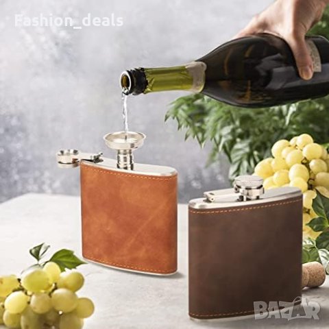 Нови 2 броя бутилки за уиски от неръждаема стомана кожена обвивка Подарък Мъже Жени, снимка 3 - Други стоки за дома - 42229158