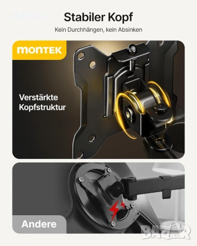 monTEK Стабилна самостоятелна стойка за два монитора 17–32", солидна V-образна основа, снимка 4 - Монитори - 53426580