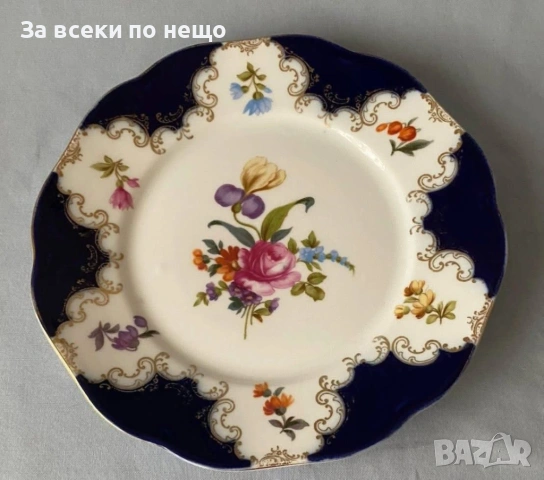 Circa 1922 - великолепно класическо плато в кобалт, злато и ръчно изрисувани цветя Код P1883, снимка 8 - Декорация за дома - 53311134