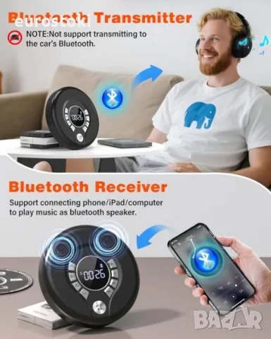 Преносим Bluetooth CD плейър Greadio CD37 със слушалки и вградени високоговорители, снимка 2 - MP3 и MP4 плеъри - 55730281