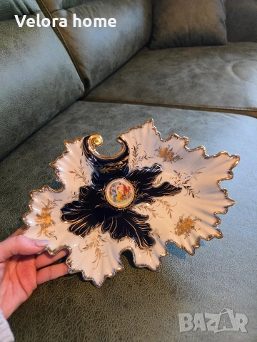 Чиния под формата на листо от ОРИГИНАЛЕН ЧЕШКИ КОБАЛТ, снимка 2 - Чинии - 53180860