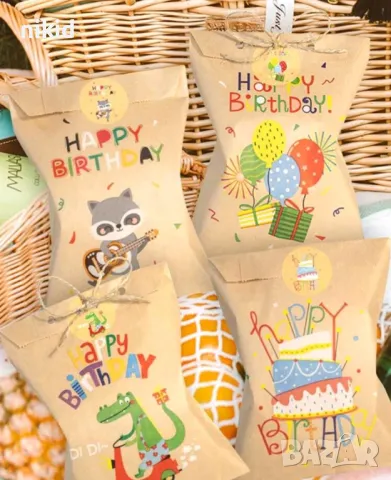  Happy Birthday забавни хартиени пакети торбички подаръчни опаковки + лепенка торбичка опаковка