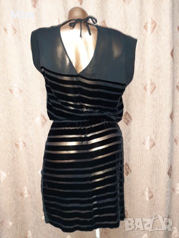 Custommade M Черна прозрачна рокля с ивици от плюш , снимка 3 - Рокли - 40524632