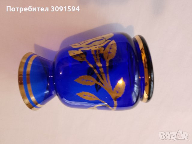 Синя и златна кристална стъклена ваза Бохемия, снимка 7 - Други ценни предмети - 41147891
