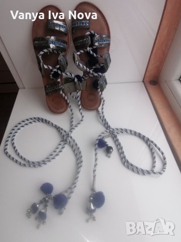 Уникални Gioseppo сандали с пискюли + подарък блузка в подходящо синьо, снимка 11 - Сандали - 35957507